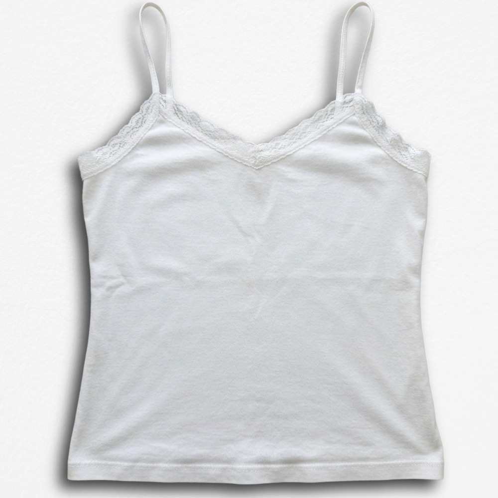 Merona White Lace Trim Camisole Tank Top‎ Womens XL Adjustable Spaghetti Straps